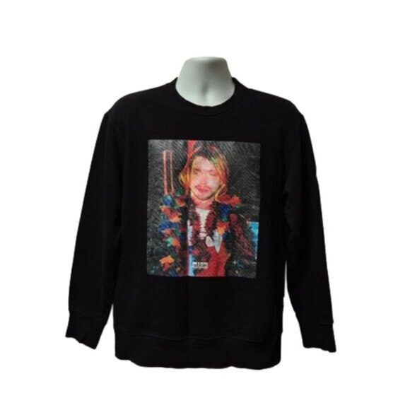 ULKIN Figure Inspired Art Kurt Cobain Black Sweatshirt - Picture 1 of 8